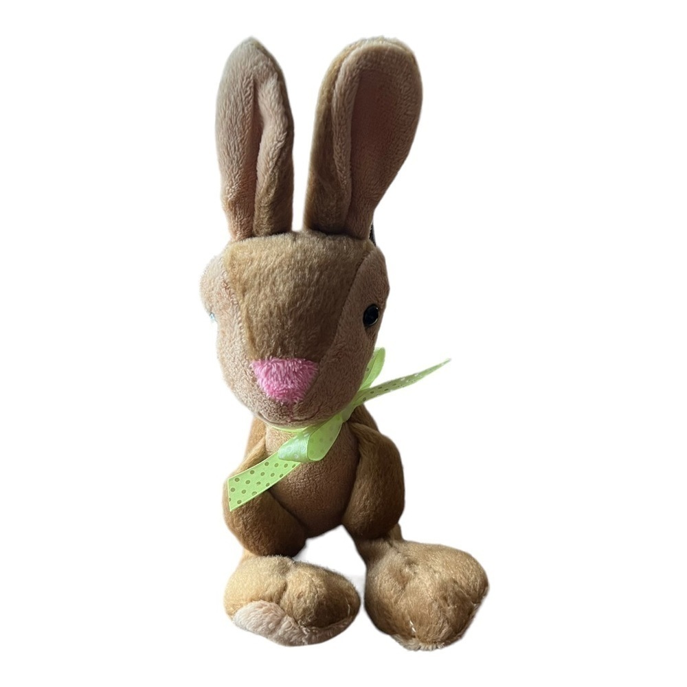 Animal Adventure Easter Bunny Rabbit Plush Green Ribbon Spring 2020 pink nose 8”